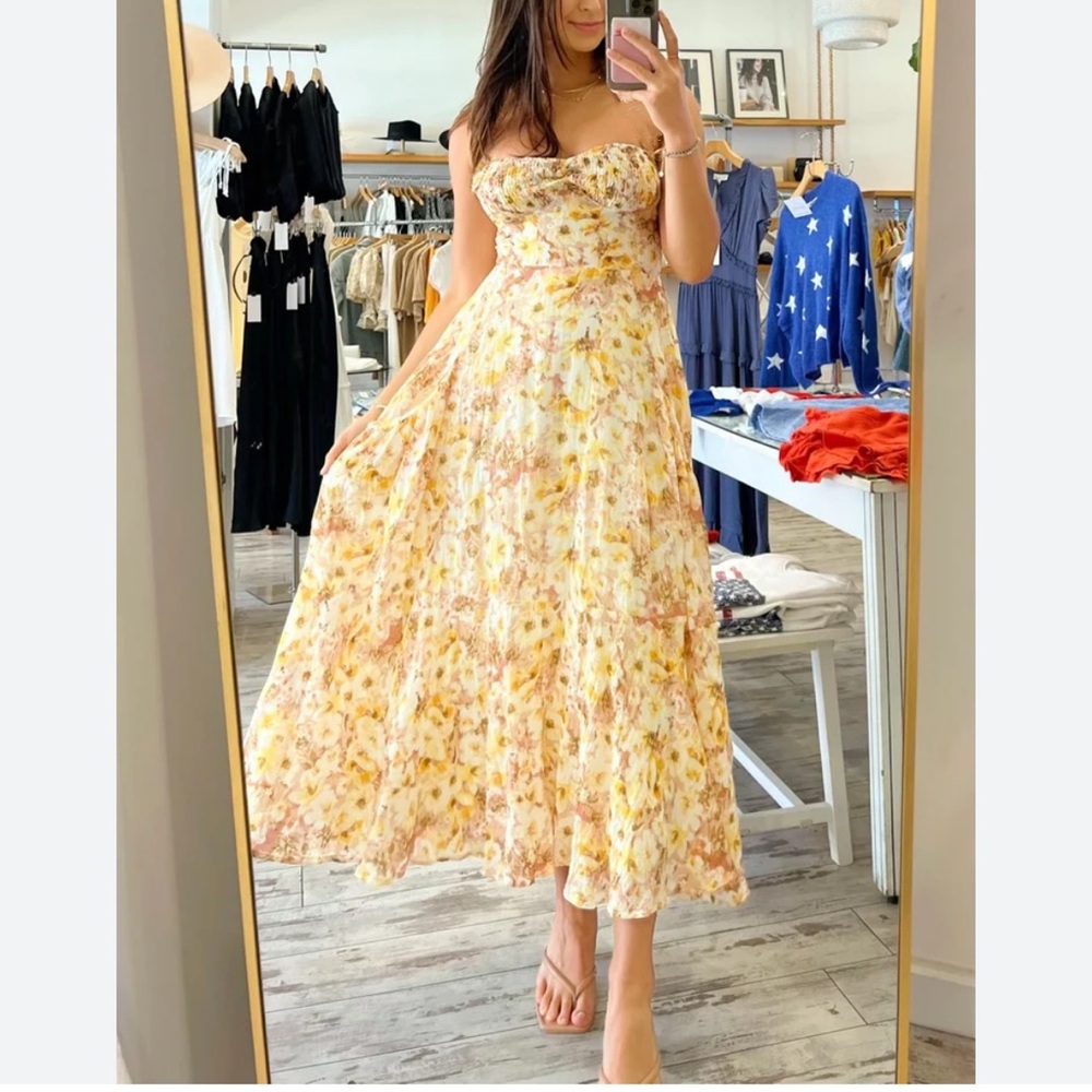 ASTR Summer Floral Strapless Midi Dress